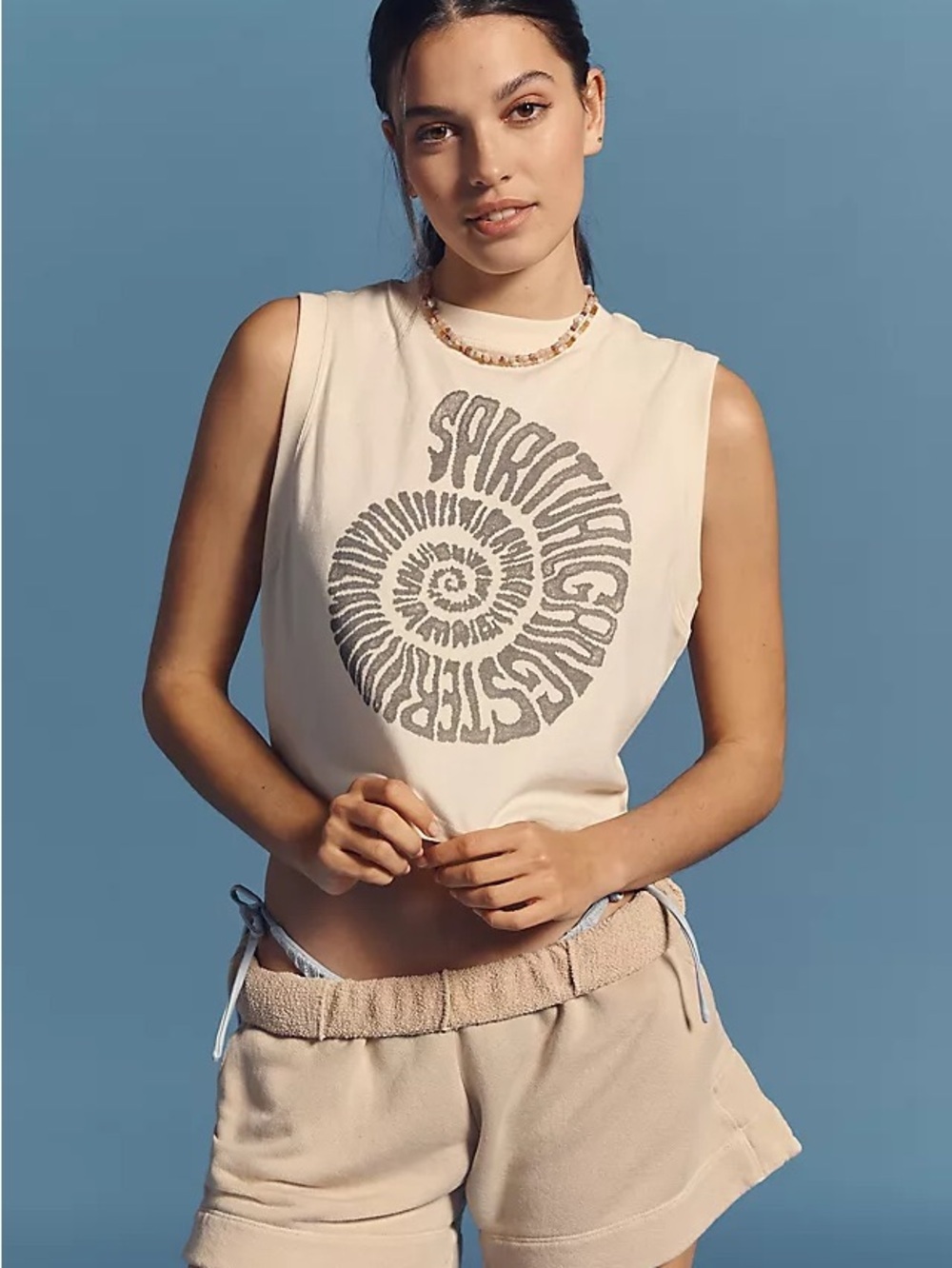 Anthropologie Cream Graphic Spiral Muscle Tank